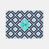 Navy Blue, Turquoise, White Ikat Diamond Fleece Deken (Voorkant (Horizontaal))