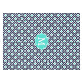 Navy Blue, Turquoise, White Ikat Diamond Tafelkleed (Voorkant (Horizontaal))