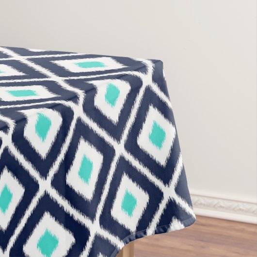 Navy Blue, Turquoise, White Ikat Diamond Tafelkleed (Voorbeeld)