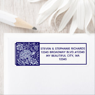 Navy Blue Turtle Garden Floral Snail Cute Delft Etiket