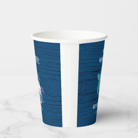 Navy Blue Turtle Rustiek Hout Familie Strandhuis Papieren Bekers (Rechts)