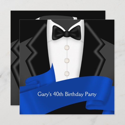 Navy Blue Tuxedo Mans 40ste verjaardagsfeest Kaart (Voorkant / Achterkant)