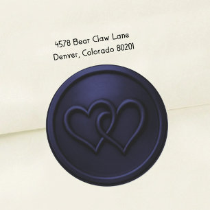 Navy Blue Twee Onderling Verstrengelde Harten Trou Ronde Sticker
