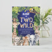 Navy Blue Twee Wild Oerwoud Safari 2e verjaardag Kaart (Staand voorkant)