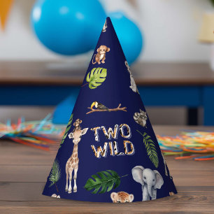 Navy Blue Twee Wild Safari Oerwoud 2e verjaardag Feesthoedjes