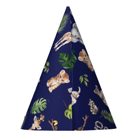 Navy Blue Twee Wild Safari Oerwoud 2e verjaardag Feesthoedjes (Achterkant)