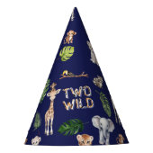 Navy Blue Twee Wild Safari Oerwoud 2e verjaardag Feesthoedjes (Voorkant)