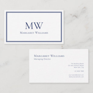 Navy Blue Tweelettermonogram Professioneel Visitekaartje