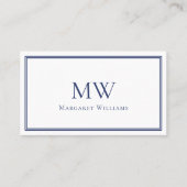 Navy Blue Tweelettermonogram Professioneel Visitekaartje (Voorkant)