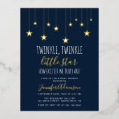 Navy Blue Twinkle Little Star Baby shower Folie Uitnodiging Briefkaart (Voorkant)