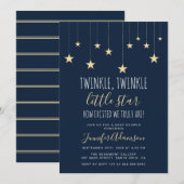 Navy Blue Twinkle Little Star Baby shower Kaart (Voorkant / Achterkant)