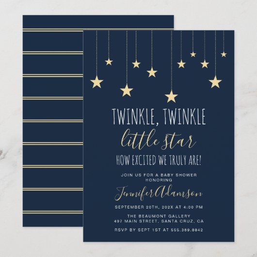 Navy Blue Twinkle Little Star Baby shower Kaart (Voorkant / Achterkant)