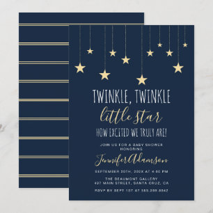 Navy Blue Twinkle Little Star Baby shower Kaart