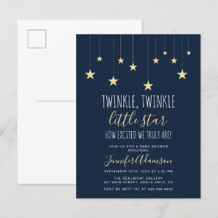 Navy Blue Twinkle Little Star Baby shower Uitnodiging Briefkaart