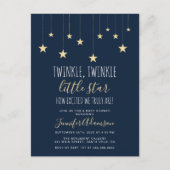 Navy Blue Twinkle Little Star Baby shower Uitnodiging Briefkaart (Voorkant)