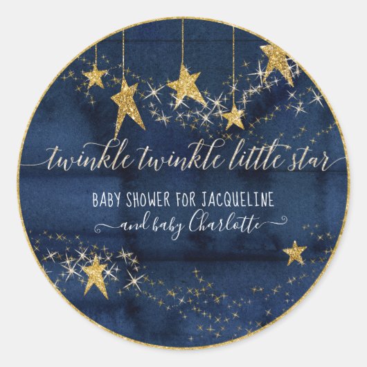 Navy Blue Twinkle Little Star Gold Baby Jongensdou Ronde Sticker (Voorkant)