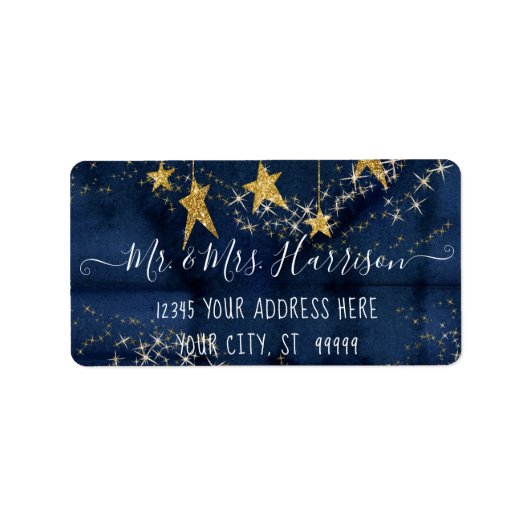 Navy Blue Twinkle Little Star Gold Return-adres Etiket (Voorkant)