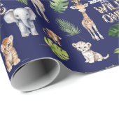 Navy Blue Twins Oerwoud Animals Boy 1st birthday. Cadeaupapier (Rol Hoek)