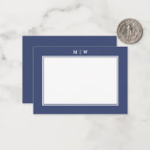 Navy Blue Two Border Minimalist Monogram Notitiekaartje (Voorkant / Achterkant in situ)