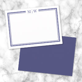 Navy Blue Two Border Minimalist Monogram Notitiekaartje