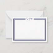 Navy Blue Two Border Minimalist Monogram Notitiekaartje (Voorkant)