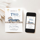 Navy Blue Two Fast Race Auto Verjaardag uitnodigin Kaart