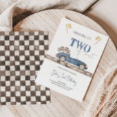Navy Blue Two Fast Race Auto Verjaardag uitnodigin Kaart