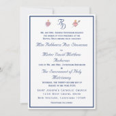Navy-Blue Two Hearts Catholic Wedding Invitation Kaart (Voorkant)