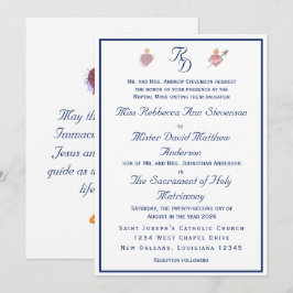 Navy-Blue Two Hearts Catholic Wedding Invitation Kaart