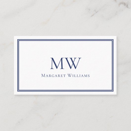 Navy Blue Two Letter Monogram Professional  Visitekaartje (Voorkant)