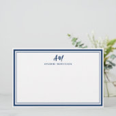 Navy Blue Two Monogram Thin & Thick Border Briefpapier (Staand voorkant)