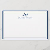Navy Blue Two Monogram Thin & Thick Border Briefpapier (Voorkant)