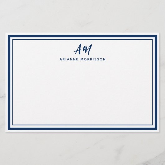 Navy Blue Two Monogram Thin & Thick Border Briefpapier (Voorkant)
