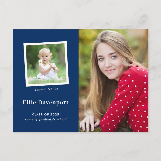 Navy Blue Two Photo Graduparty Briefkaart (Voorkant)