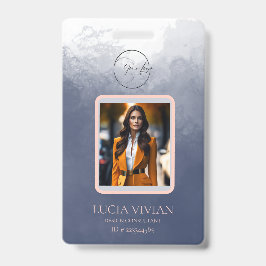 Navy Blue Two way Color QRcode Photo Employee Name Badge