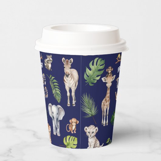 Navy Blue Two Wild Safari thema verjaardag Papieren Bekers (Rechts)