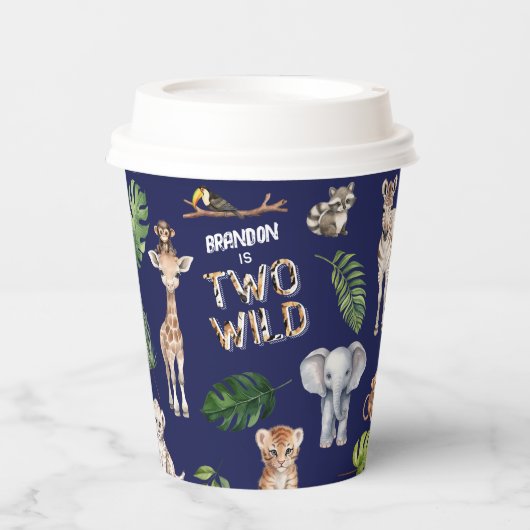 Navy Blue Two Wild Safari thema verjaardag Papieren Bekers (Voorkant)
