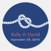 Navy Blue Tying the Knot Nautical Wedding Favor Ronde Sticker (Voorkant)