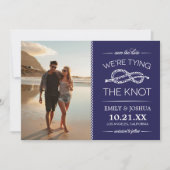 Navy Blue Tying the Knot Photo Save the Date (Voorkant)
