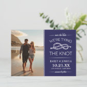 Navy Blue Tying the Knot Photo Save the Date (Staand voorkant)
