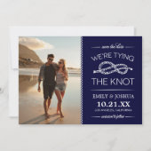 Navy Blue Tying the Knot Photo Save the Date (Voorkant)