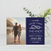 Navy Blue Tying the Knot Photo Save the Date (Staand voorkant)