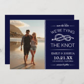 Navy Blue Tying the Knot Photo Save the Date (Voorkant / Achterkant)