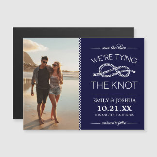 Navy Blue Tying the Knot Photo Save the Date Magnetische Uitnodiging