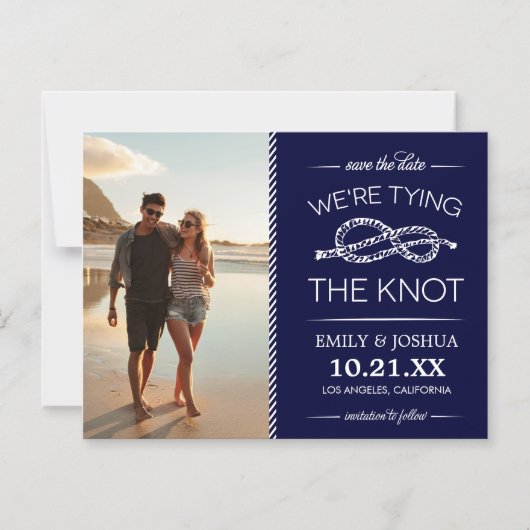 Navy Blue Tying the Knot Photo Save the Date Magnetische Uitnodiging (Voorkant)