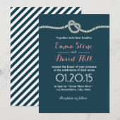 Navy Blue Tying the Knot Wedding Invitations Kaart (Voorkant / Achterkant)
