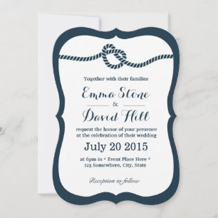 Navy Blue Tying the Knot Wedding Invitations Kaart