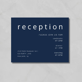 Navy Blue Typografie Elegant Wedding Reception Informatiekaartje