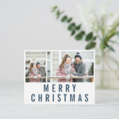 Navy Blue Typografie Merry kerstfoto Collage Briefkaart (Staand voorkant)