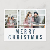 Navy Blue Typografie Merry kerstfoto Collage Briefkaart (Voorkant)